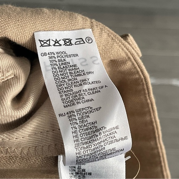 REISS Esther Wool Silk Linen Blend Pleat Front Trousers High Rise Pants In Tan 8 - Picture 11 of 16